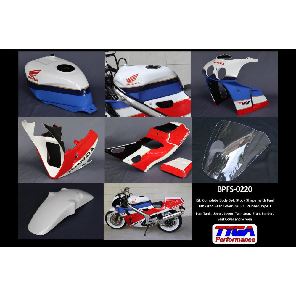 Kit carénages complet type origine NC30 bi-place + capot de selle + réservoir Honda 400 VFR NC30