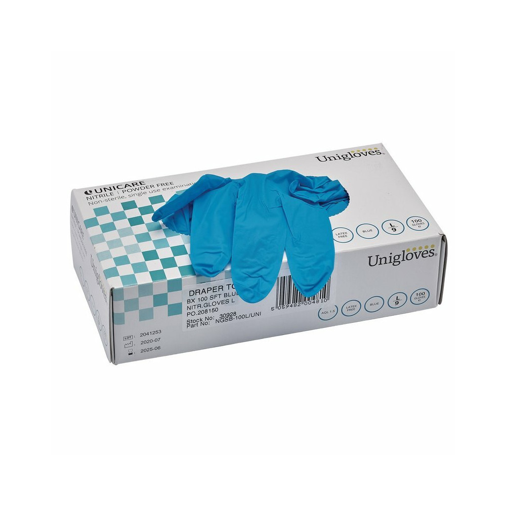 Gants atelier, gants nitrile DRAPER bleu (100 pièces)