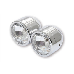 Jeu de 2 phares SHIN YO chromés feux de route + feux de croisement - Ø90mm