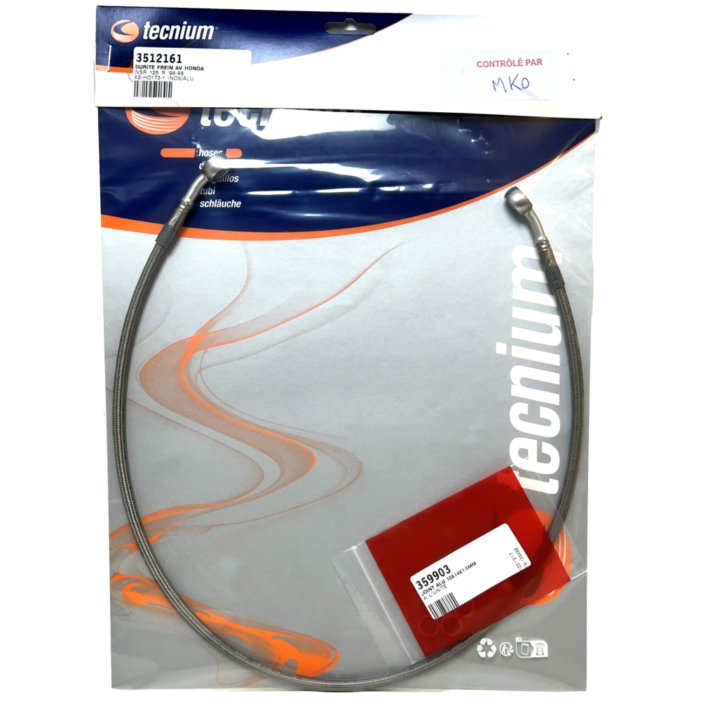 Durite de frein avant renforcée gaine inox raccord alu, Honda 125 NSR jc22 1996-2003