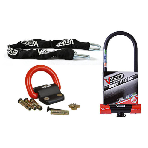Kit antivol VECTOR - chaîne 1,30m + antivol U Super MAX MC XXXL + Fixation Compac Blok VECTOR 1 - AVSmoto Racing Parts 