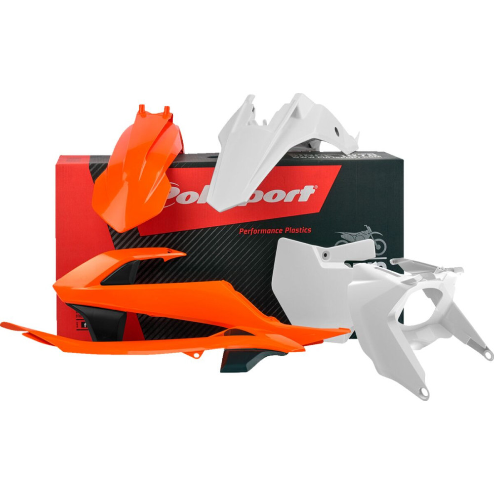 Kit plastique POLISPORT avec cache boîte à air/plaques latérales couleur origine (2016) KTM SX65