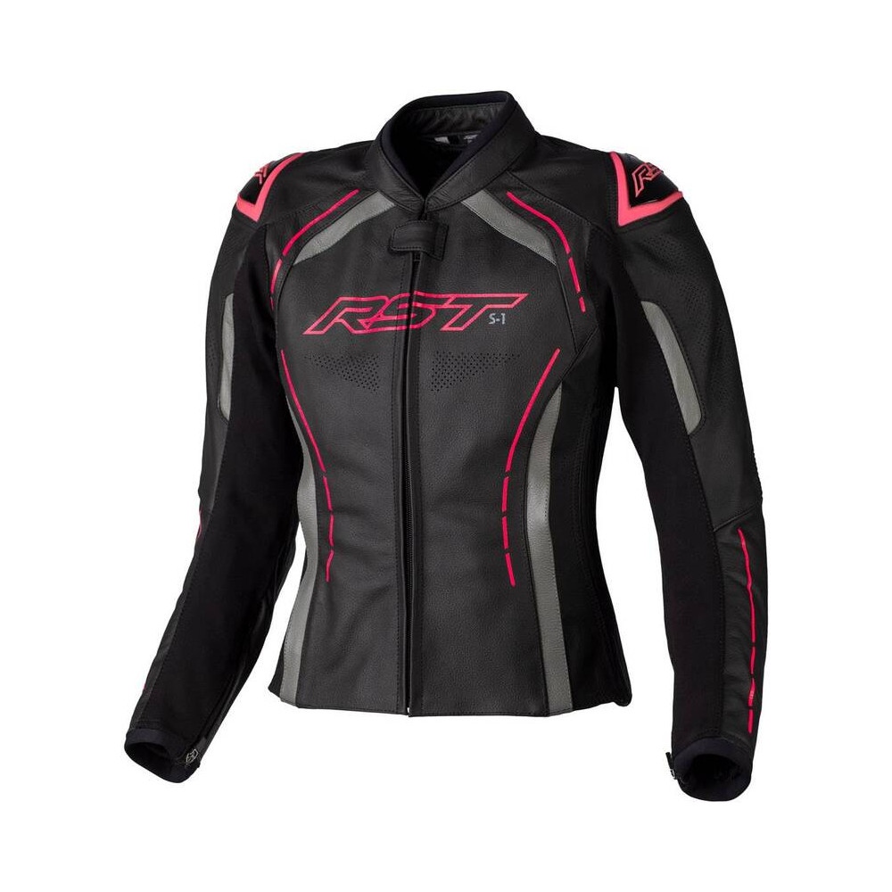 Veste femme RST S1 CE cuir - noir/rose fluo taille XXL