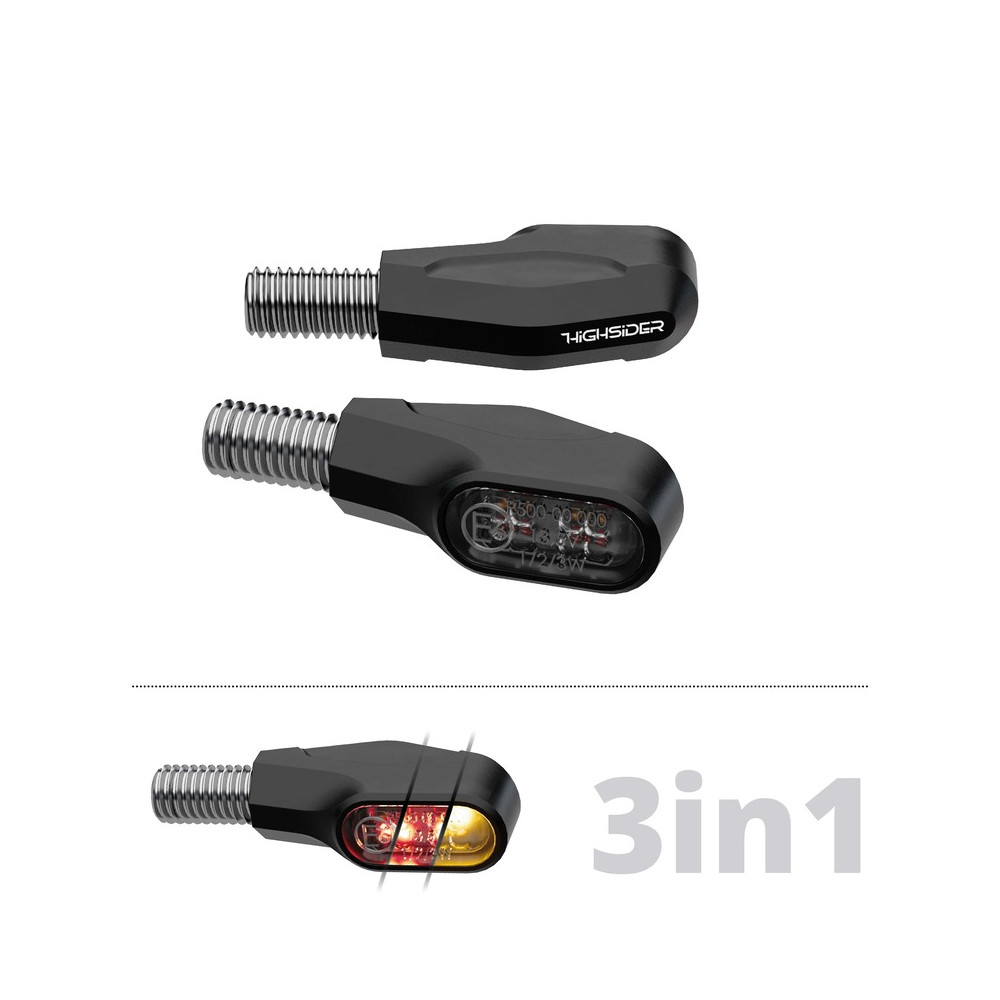Feu arrière/clignotant LED HIGHSIDER pro Ventura-X 3en1 homologué - verre fumé - la paire