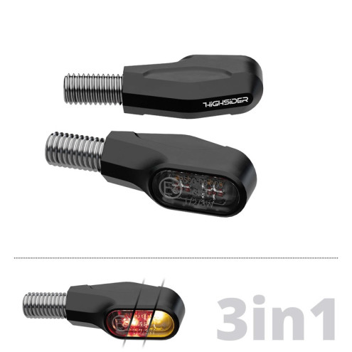 Feu arrière/clignotant LED HIGHSIDER pro Ventura-X 3en1 homologué - verre fumé - la paire