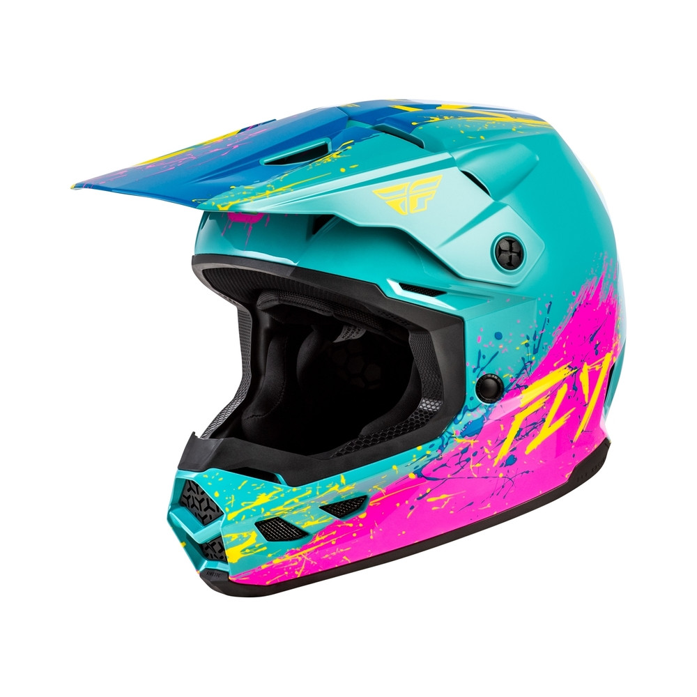Casque enfant FLY RACING Kinetic Drip - turquoise/rose/jaune