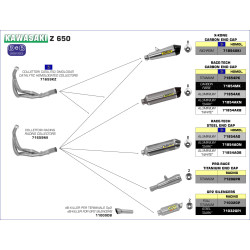 Ligne complète Arrow Race-Tech Full carbone, Kawasaki Z 650 2017-20