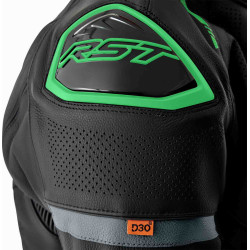 Veste RST S1 D3O cuir - noir/vert fluo