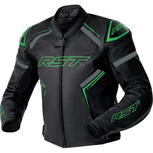 Veste RST S1 D3O cuir - noir/vert fluo