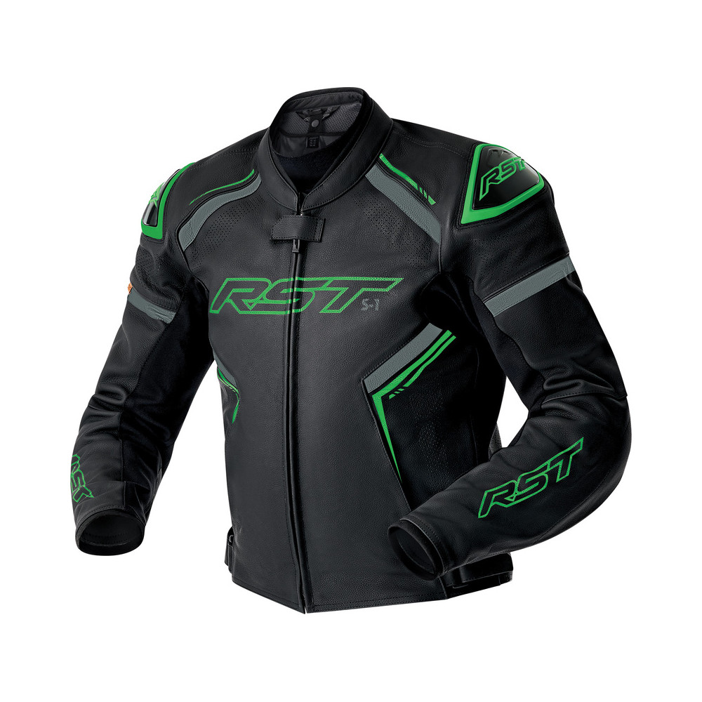 Veste RST S1 D3O cuir - noir/vert fluo