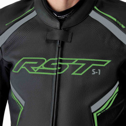 Veste RST S1 D3O cuir - noir/vert fluo