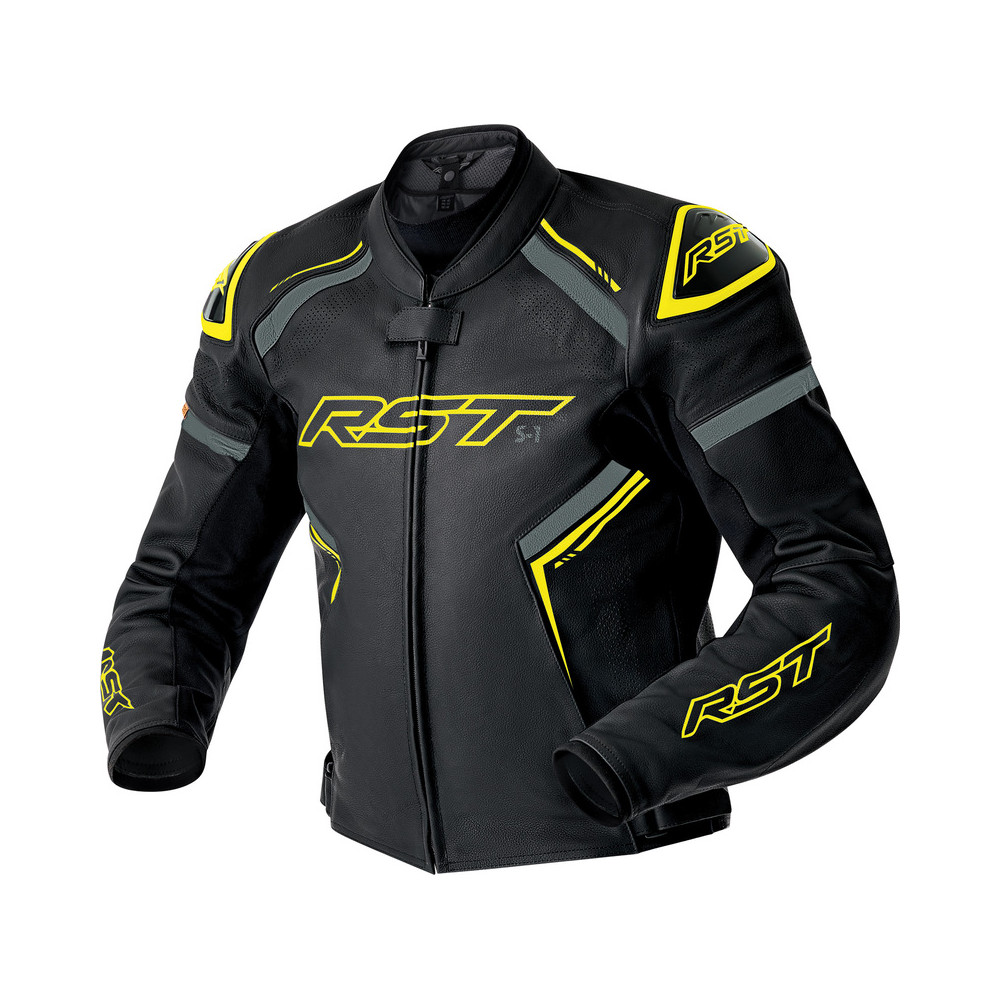 Veste RST S1 D3O cuir - noir/jaune fluo