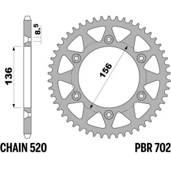 Kit chaîne EK/PBR 520 MRD7 - 13/51-114 - Couronne alu Twin color