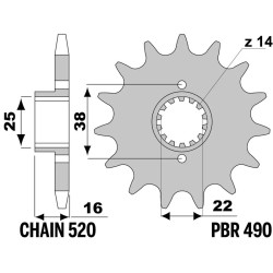Kit chaîne EK/PBR 520 ZVX3 - 15/38-106 - Couronne acier standard