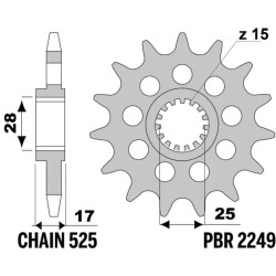 Kit chaîne EK/PBR 525 ZVX3 - 15/39-104 - Couronne acier renforcé