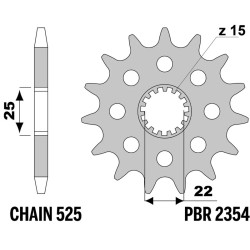 Kit chaîne EK/PBR 525 SRX2 - 15/38-100 - Couronne acier standard