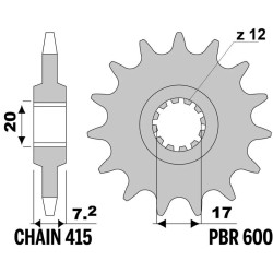 Kit chaîne EK/PBR 420 SR - 12/50-136 - Couronne acier standard