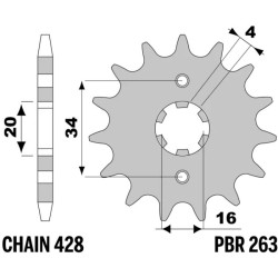 Kit chaîne EK/PBR 428 ZVX - 14/48-124 - Couronne acier standard