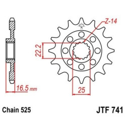 Kit chaîne EK/JT 525 SRX2 - 15/41-104 - Couronne alu standard - Necessite un porte couronne JT SPROCKETS