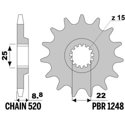 Kit chaîne EK/PBR 520 SRX2 - 13/38-106 - Couronne acier standard