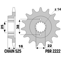 Kit chaîne EK/PBR 525SRX2 15/42 - couronne ultra-light anodisé dur