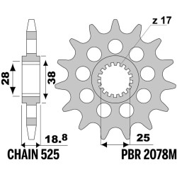 Kit chaîne EK/PBR 525 ZVX3 - 20/47-120 - Couronne acier standard