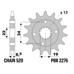 Kit chaîne EK/PBR 520SRX2 15/44 - couronne ultra-light anodisé dur
