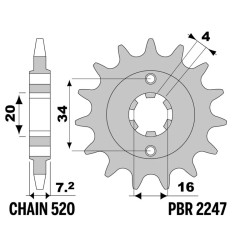 Kit chaîne EK/PBR 520SRX2 13/45 - couronne ultra-light anodisé dur