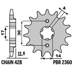 Kit chaîne EK/PBR 428 DEH - 14/37-124 - Couronne acier standard