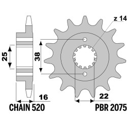 Kit chaîne EK/PBR 520 MVXZ2 - 15/43-106 - Couronne acier standard