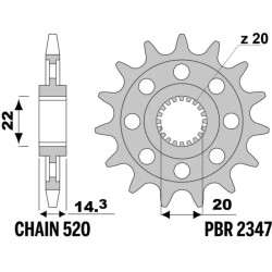 Kit chaîne EK/PBR 520 SROZ2 - 16/40-112 - Couronne acier standard