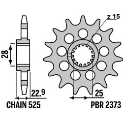Kit chaîne EK/PBR 525 ZVX3 - 17/45-120 - Couronne acier standard