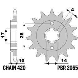 Kit chaîne EK/PBR 420 SR - 14/52-132 - Couronne acier standard