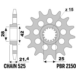 Kit chaîne EK/PBR 525 ZVX3 - 17/42-112 - Couronne acier standard