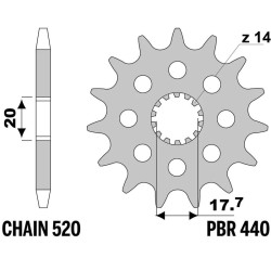 Kit chaîne EK/PBR 520 SRX2 - 12/50-114 - Couronne acier standard