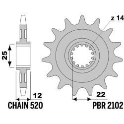 Kit chaîne EK/PBR 520 SRX2 - 13/48-114 - Couronne acier standard