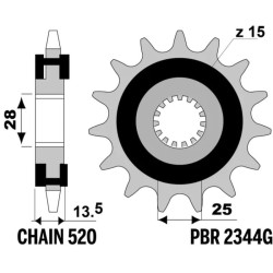 Kit chaîne EK/PBR 520 SRX2 - 15/42-120 - Couronne acier renforcé