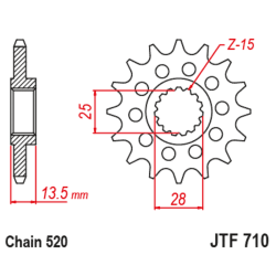 Kit chaîne EK/JT 520 SRX2 - 15/42-120 - Couronne acier standard
