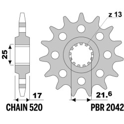 Kit chaîne EK/PBR 520 SRX2 - 17/38-118 - Couronne acier standard