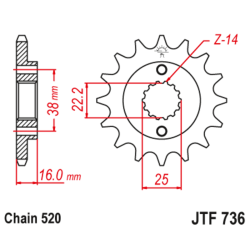 Kit chaîne EK/JT 520 ZVX3 - 15/41-100 - Couronne acier standard