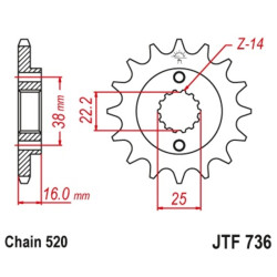 Kit chaîne EK/JT 520 MVXZ2 - 15/46-104 - Couronne acier standard
