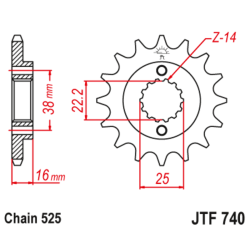 Kit chaîne EK/JT 525 ZVX3 - 15/43-114 - Couronne acier standard