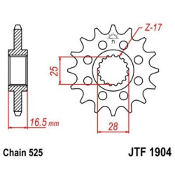 EK/JT Kit chaîne 525ZVX3 - 17/38-112 - Couronne acier standard