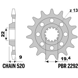 Kit chaîne EK/PBR 520 M3 - 13/49-114 - Couronne acier standard