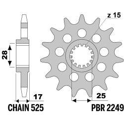 Kit chaîne EK/PBR 525ZVX3 16/42-126 - couronne standard