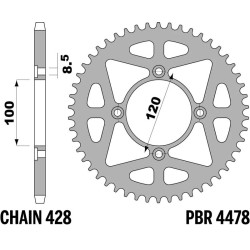 Kit chaîne EK/PBR 428SHDR 14/46-140 - couronne standard