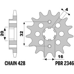 Kit chaîne EK/PBR 428SHDR 14/46-140 - couronne standard